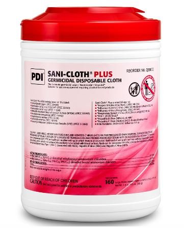 PDI Sani-Cloth Plus, Large, Germicidal Disposa 6" x 6-3/4" 160/canister