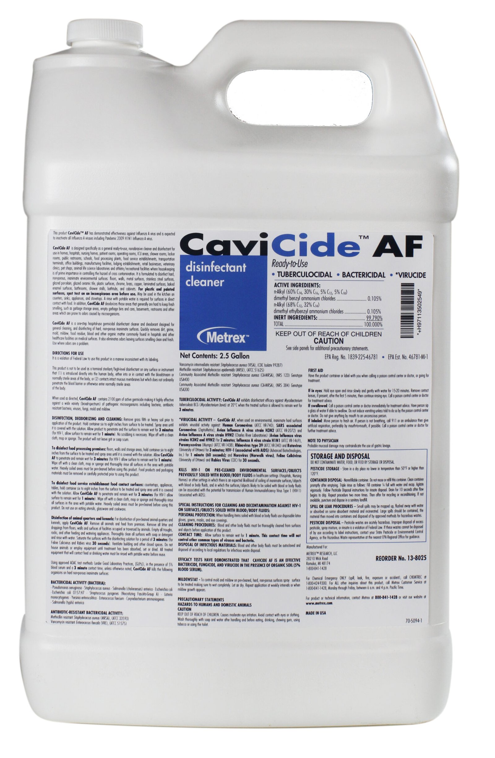 Metrex CaviCide AF 2.5 Gal. - Kill TB in 3 Minutes, HIV in 2 Minutes