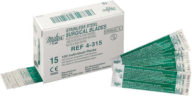 Miltex #15C Sterile Carbon Steel Surgical Scalpel Blade, Box of 100 blades