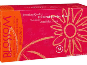 Blossom Powder Free Textured Latex Exam Gloves- Large, 100/box
