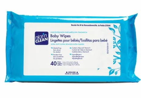 PDI Nice-N-Clean Baby Wipes (Unscented) 7 x 8, 40/PKG