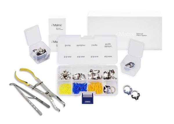 Pacdent iMatrix™ Sectional Matrix System Starter Kit, 1 black standard ring, grey narrow ring, forceps, 35 yellow small wedges, blue medium wedges, orange large wedges, 3.5 mm matrices , 4.5 mm matrices, 5.5 mm matrices, 6.5 mm matrices