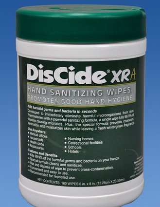 DisCide® XRA Hand Sanitizing Wipes, 	6" x 8", 160 count canister