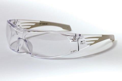 Wrap Cons 	Clear frame/white tips/clear lens