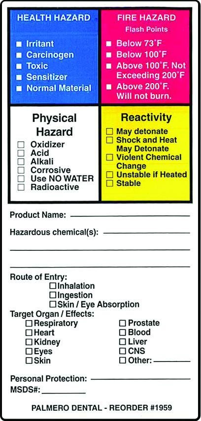 Palmero Healthcare  Hazardous Material Labels - 100/roll
