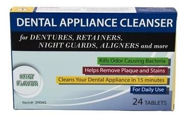 Plasdent Dental Appliance Cleanser Tablets, Mint Flavor, 24tablets/box, Clean in 15 mins.