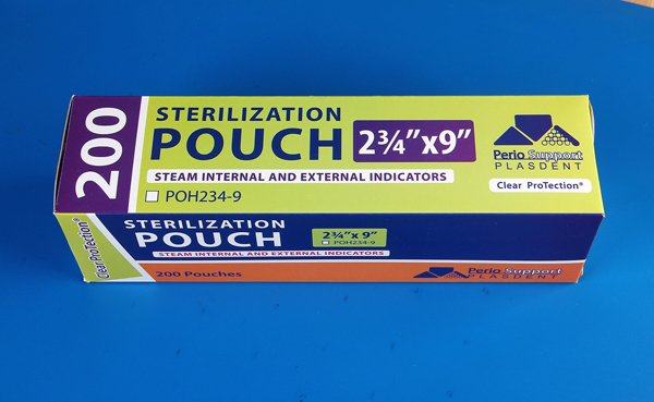 Plasdent AUTOCLAVE POUCHES 2 ¾" x 9", Dual Indicator (200pcs/box)