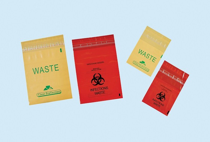 Plasdent BIO HAZARD WASTE BAG-STICK ON Adheres to most work surfaces, 9" x 10", Red (200pcs/box)