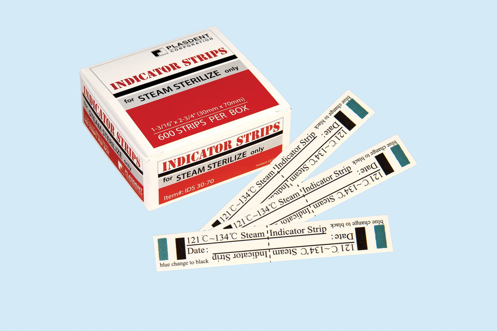 Plasdent Indicator Strips, 1 3/16” x 2 ¾”, Steam Sterilization, (600pcs/box)
