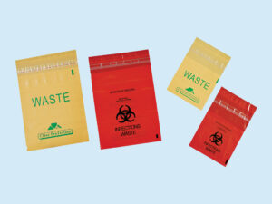 Plasdent MINI BIO HAZARD WASTE BAG-STICK ON Adheres to most work surfaces, 6" x 6", Red (200pcs/box)