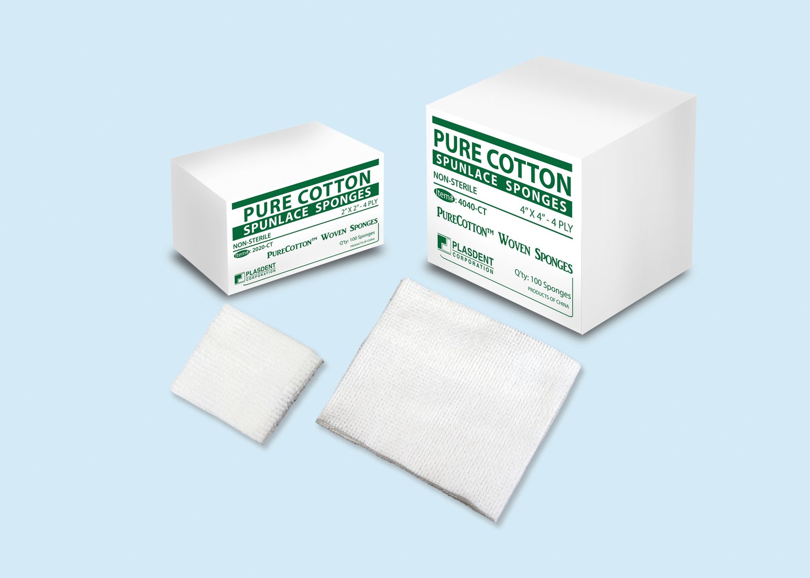 Plasdent Pure Cotton Sunlace Sponges- 2" x 2", Non-Sterile, 4 Ply (5000pcs/case)