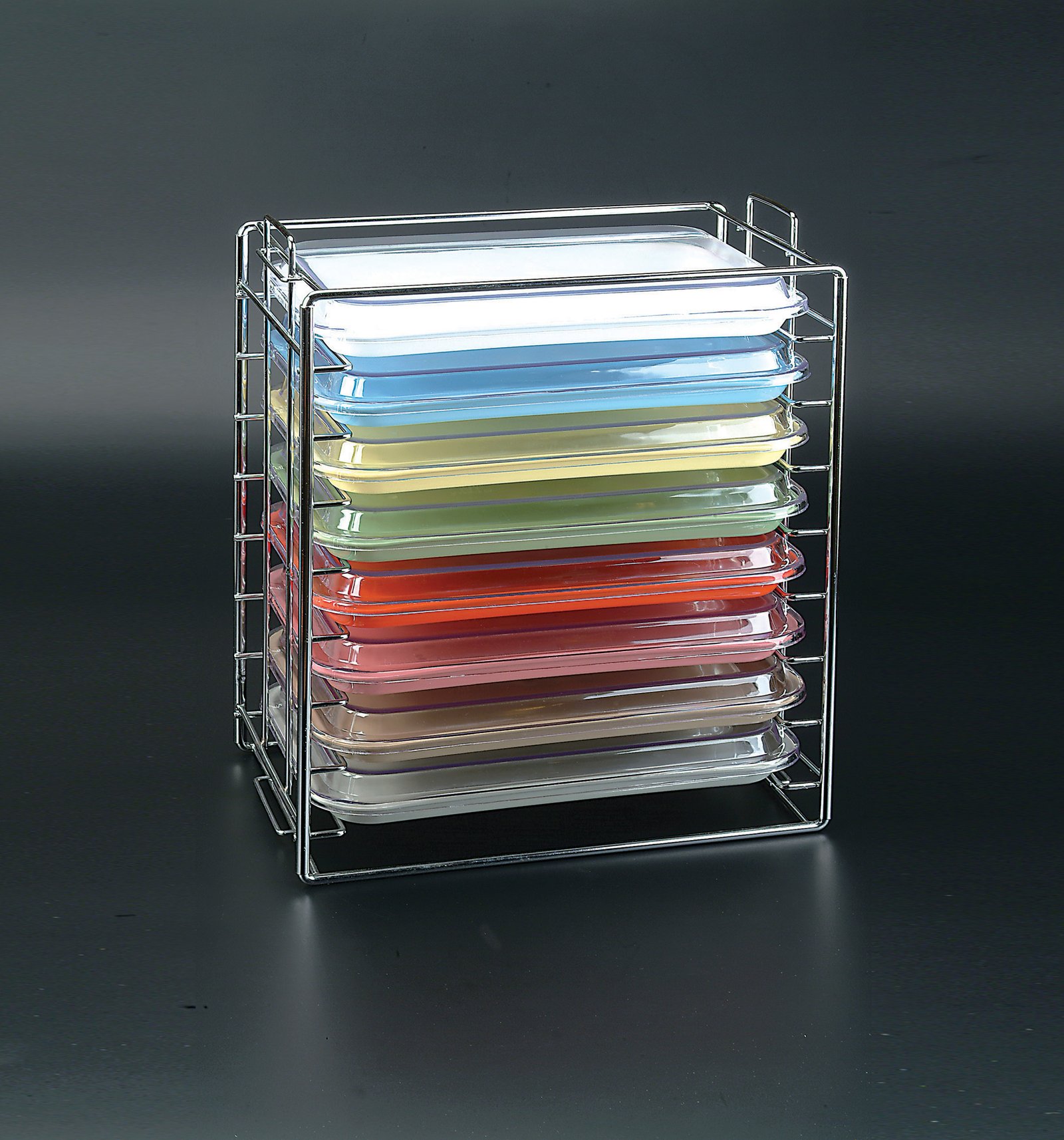 Plasdent TRAY & LID RACK, Chrome, for Size B Tray & Lid (14½"W x 9¾"D x 17½"H) Capacity : 8