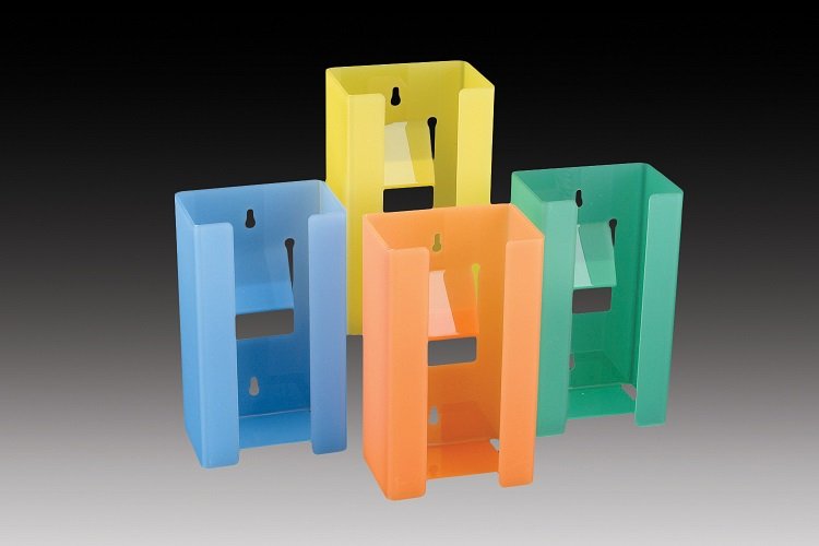 Plasdent SINGLE VERTICAL GLOVE BOX DISPENSER, available in 4 colors : 2-Blue, 3-Yellow, 4-Green & 12-Tangerine