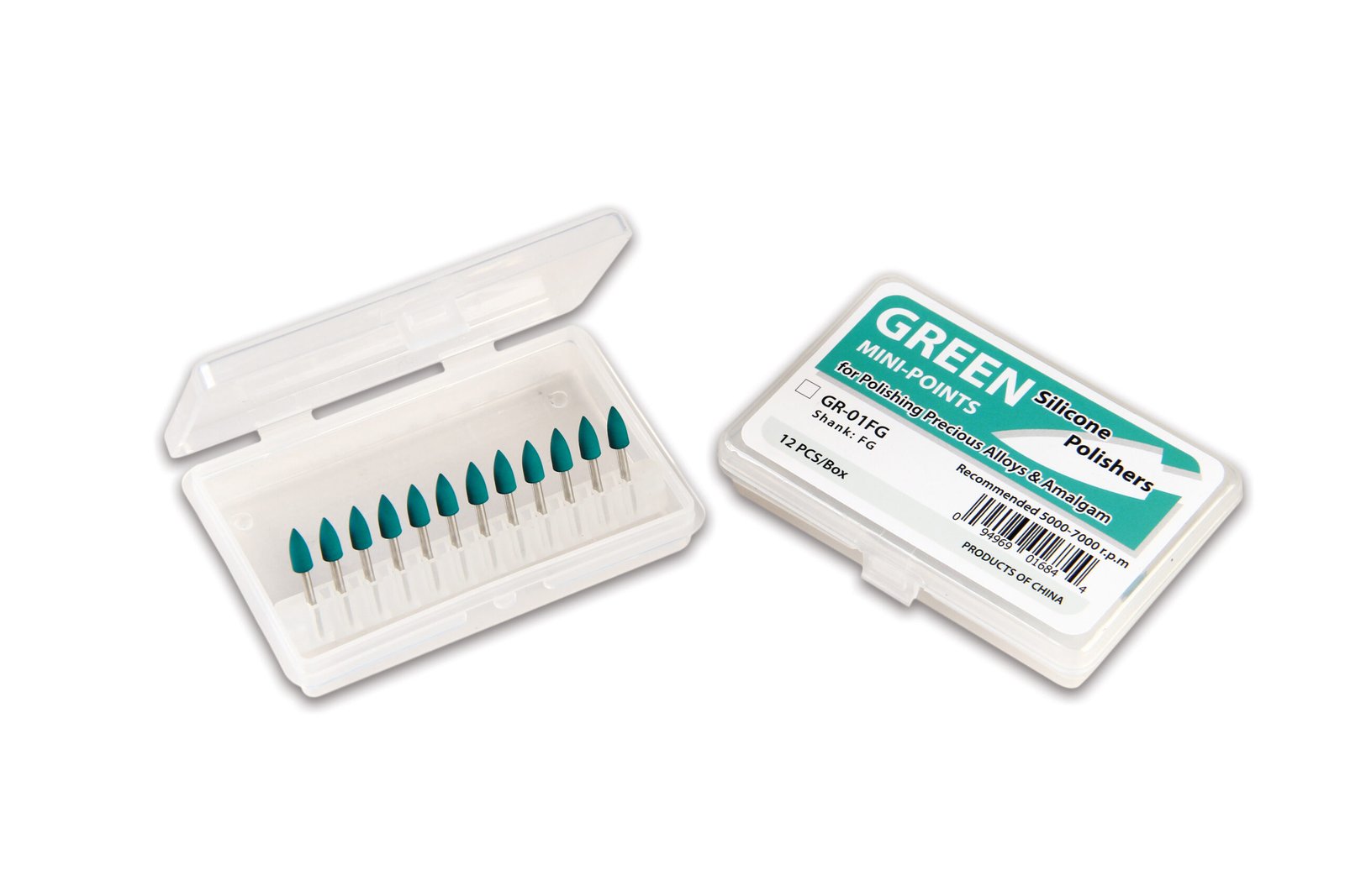 Plasdent SILICONE MINI POINT/ FG GREEN, for Polishing (12 pcs/box)