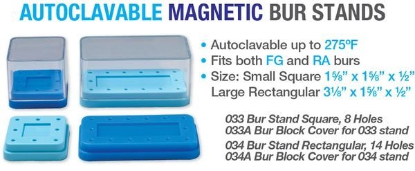 Premium Plus Autoclavable Magnetic Bur Stand (1 pc) - Small Square without Cover, 8 holes