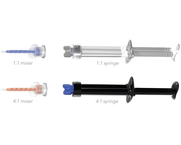 PacDent Dual-Barrel Syringe with Mixing Tip- 1:1 dual-barrel syringe, clear, 100/pk, 100 Mixing tips