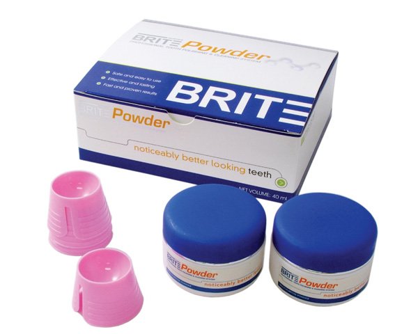 PacDent Brite Powder - 1 X Brite Powder kit: 2 jars of powder (2 X 20 ml), 10 dappen dishes, 5 mixing spatulas, 1 measuring scoop, 1 user instructions