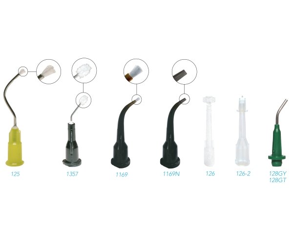 PacDent Delivery Tips- Pre-bent needle tip w/YELLOW I/O connection, green, 100/pk