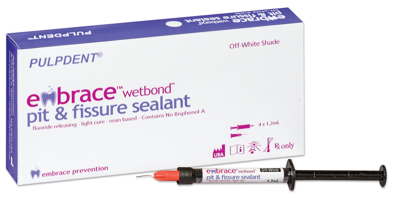 Pulpdent Embrace WetBond Pit & Fissure Sealant - Natural shade Kit: 4 x 1.2mL syringes sealant + 20 applicator tips