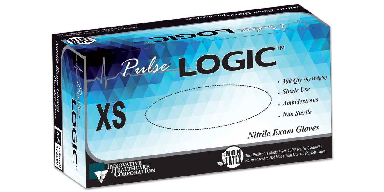 Pulse® Logic™, Powder-free nitrile exam gloves,   Blue color, Non-chlorinated, 300/box - X-SMALL