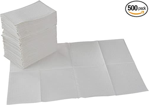 Safe-Dent- Patient Bibs, 2 ply tissue/1 ply plastic, 13"x 18", WHITE,  500 pcs box