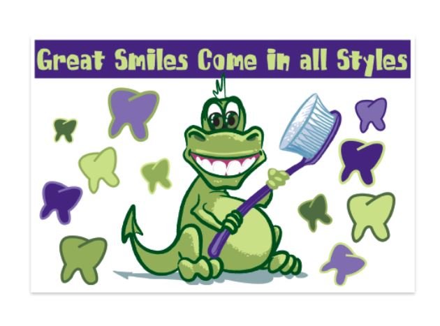 Sherman Dental DINOSAUR SMILE POSTCARD 4-UP