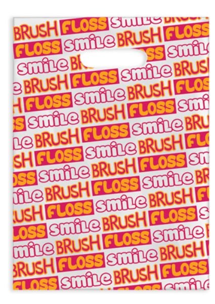 Sherman Dental BRUSH FLOSS SMILE BLOCK LETTERS SCATTER BAG 7" x 10"