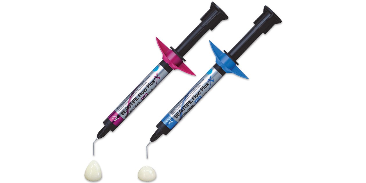 Shofu Beautifil Flow Plus X syringe refill F00 viscosity, A1, 1 x 2.2g syringe, 5 dispensing needle tips.