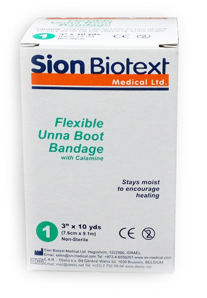 Sion Biotext Flexible Unna Boot Bandage – Compression Wrap with Zinc Oxide & Calamine- 3"X10 yds