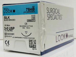 SURGICAL SPECIALTIES LOOK™ DENTAL SUTURES - 3/0 Silk Suture, Black Braided, 18"/45cm, C6, 18mm 3/8 Circle, 12/bx