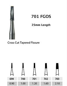 Kerr Professional Midwest style - Surgical Length burs ( XL ) - #701 taper flat end cc FG OS - 10/pk
