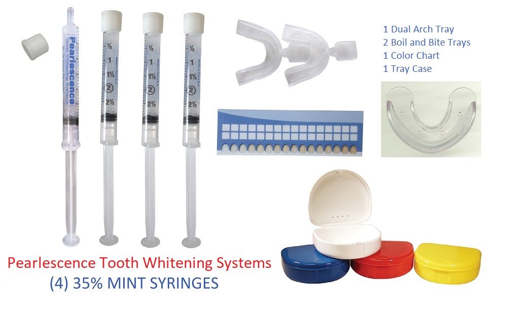 Pearlescence Teeth Whitening System 35% Mint Carbamide Peroxide 4 Syringe Kit with Trays and Case