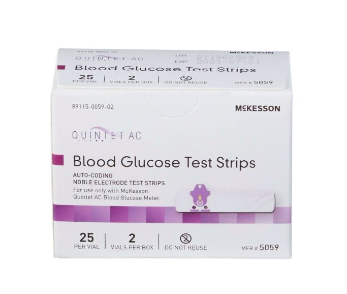 Blood Glucose Test Strips Quintet AC® 50 Strips per Box Minimal sample size of 1 μL For Quintet AC® Blood Glucose Monitor